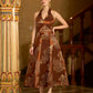 Brown Embellished Midi Length Sleeveless dress