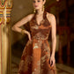 Brown Embellished Midi Length Sleeveless dress
