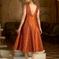 Rust Midi length Sleeveless Embellished Dress