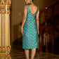 Turquoise Sleeveless Midi Length Embellished Dress