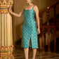 Turquoise Sleeveless Midi Length Embellished Dress