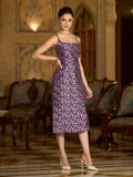 Wine Sleeveless Midi Length Embellished Dress
