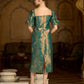 Teal Midi Length Embellished Puff Sleeve Dress