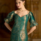 Teal Midi Length Embellished Puff Sleeve Dress