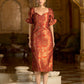 Rust Midi Length Embellished Puff Sleeve Dress