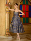 Navy Sleeveless Emblished Midi Length Dress