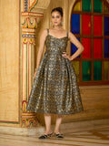 Black Sleeveless Emblished Midi Length Dress