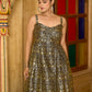 Black Sleeveless Emblished Midi Length Dress