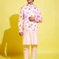 Floral Printed Peach Bandhgala Prince Coat Jodhpuri With Cream Kurta Pyjama Set