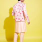 Floral Printed Peach Bandhgala Prince Coat Jodhpuri With Cream Kurta Pyjama Set