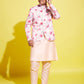Floral Printed Peach Bandhgala Prince Coat Jodhpuri With Cream Kurta Pyjama Set