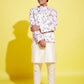 Floral Printed Pink Bandhgala Prince Coat Jodhpuri With Cream Kurta Pyjama Set