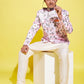 Floral Printed Pink Bandhgala Prince Coat Jodhpuri With Cream Kurta Pyjama Set