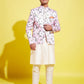 Floral Printed Pink Bandhgala Prince Coat Jodhpuri With Cream Kurta Pyjama Set