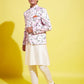 Floral Printed Pink Bandhgala Prince Coat Jodhpuri With Cream Kurta Pyjama Set