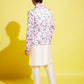 Floral Printed Pink Bandhgala Prince Coat Jodhpuri With Cream Kurta Pyjama Set