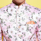 Floral Printed Pink Bandhgala Prince Coat Jodhpuri With Cream Kurta Pyjama Set