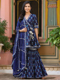 Printed Mirror Work Gotta Patti Angrakha Pure Cotton Kurta with Sharara & Dupatta