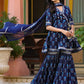 Printed Mirror Work Gotta Patti Angrakha Pure Cotton Kurta with Sharara & Dupatta