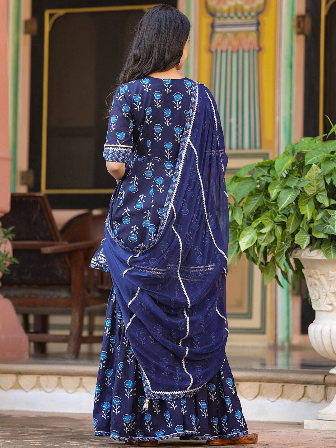 Printed Mirror Work Gotta Patti Angrakha Pure Cotton Kurta with Sharara & Dupatta
