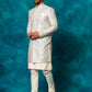Grey Silk Blend Wedding Wear  Men's Indo Western Set
