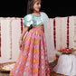 Girl's' Aqua And Pink Georgette Lehenga Set