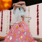Girl's' Aqua And Pink Georgette Lehenga Set