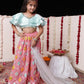 Girl's' Aqua And Pink Georgette Lehenga Set