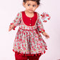 Girl's' Aqua Base Red Kurta And Pant Set