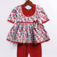 Girl's' Aqua Base Red Kurta And Pant Set