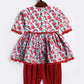 Girl's' Aqua Base Red Kurta And Pant Set
