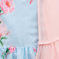 Girl's Aqua Blue Floral Print Anarkali With Pink Dupatta