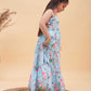 Girl's Aqua Blue Floral Print Anarkali With Pink Dupatta