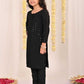 Girl's' Black Embellished Kurta Pyjama Set