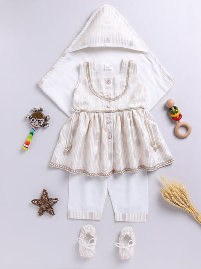 Girl's' Cream Ethnic Combo Set