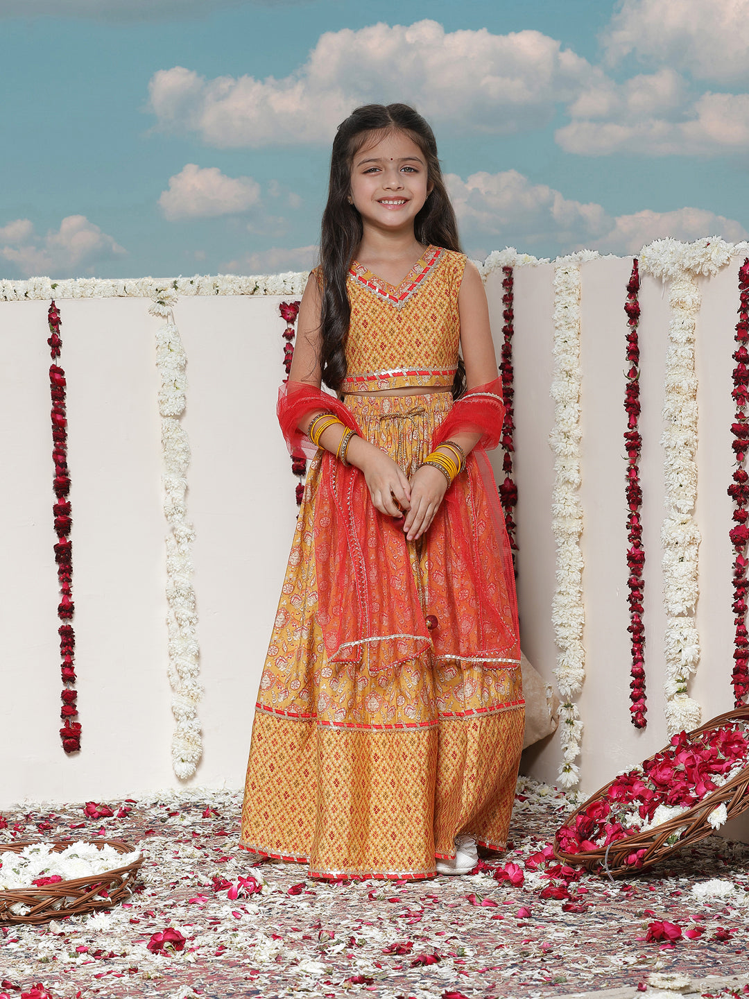 Girl's' Floral Printed Lehenga Choli With Dupatta