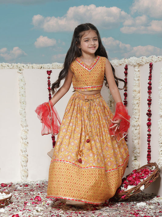 Girl's' Floral Printed Lehenga Choli With Dupatta