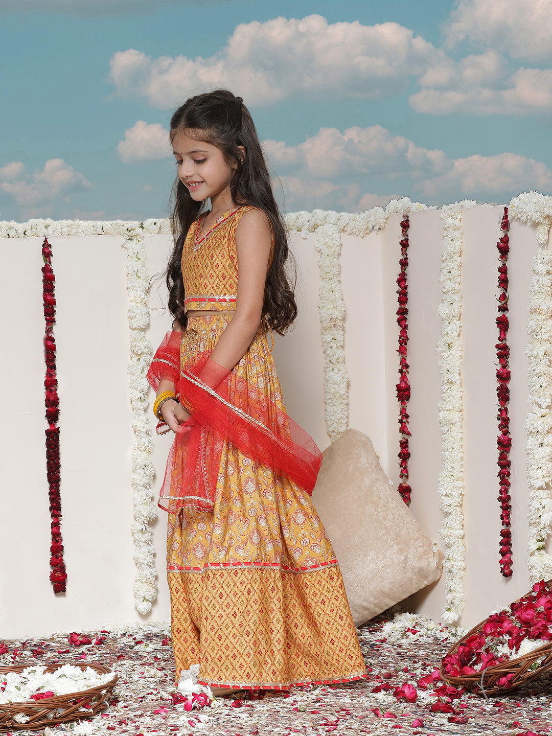 Girl's' Floral Printed Lehenga Choli With Dupatta