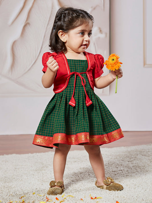 Girl's' Green Dress With Jacket