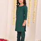 Girl's' Green Embellished Kurta Pyjama Set