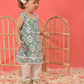 Girl's Green Ikaat Print A-Line Kurta Pyjama Set