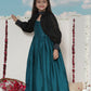 Girl's' Green Sequinced Long Dress With Detachable Cuff Sleeves