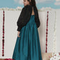 Girl's' Green Sequinced Long Dress With Detachable Cuff Sleeves