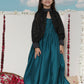 Girl's' Green Sequinced Long Dress With Detachable Cuff Sleeves