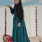 Girl's' Green Sequinced Long Dress With Detachable Cuff Sleeves