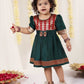 Girl's Maroon And Green Banarsi Frock