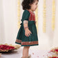 Girl's Maroon And Green Banarsi Frock