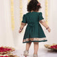 Girl's Maroon And Green Banarsi Frock