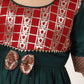 Girl's Maroon And Green Banarsi Frock