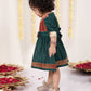 Girl's Maroon And Green Banarsi Frock